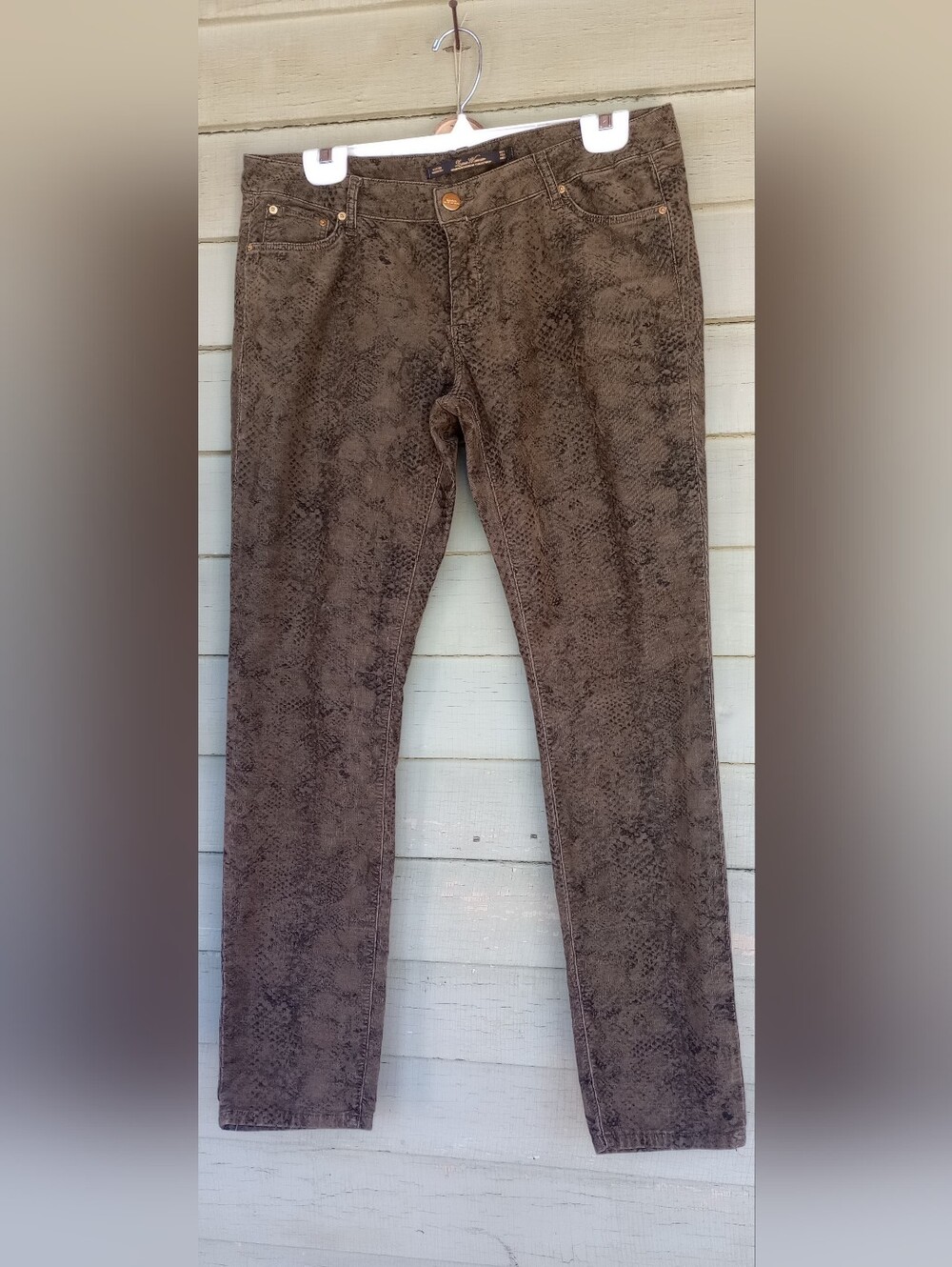 Brown Snakeskin-Print Skinny Pants